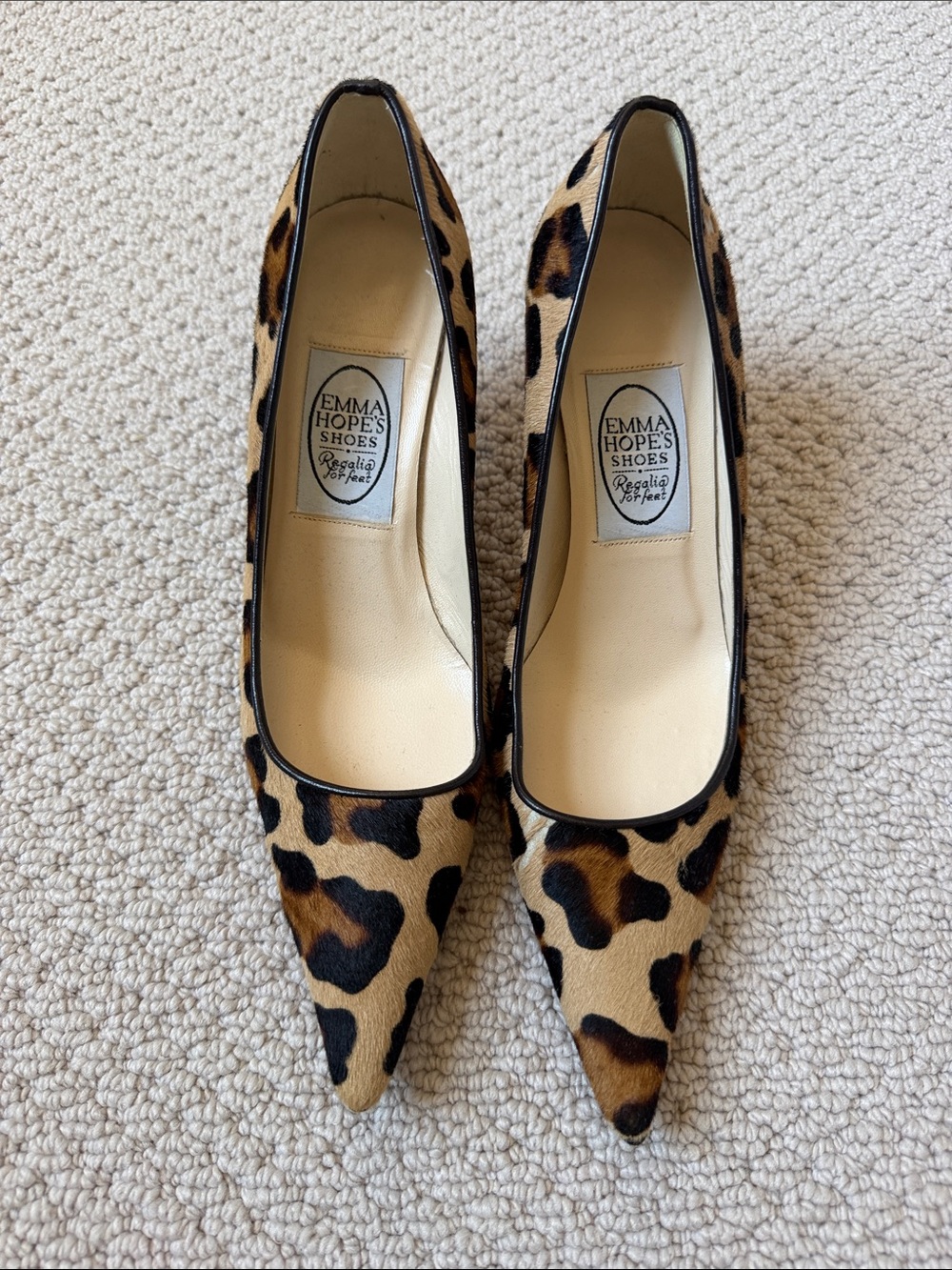 Emma Hope Leopard Print Pointed Toe Pumps - Tan/Black